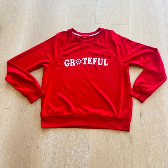 PJ Salvage Happy Happy Joy Joy Grateful Long Sleeve Sweatshirt Red Size Large - Picture 2 of 11